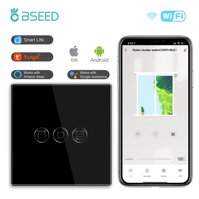 Bseed EU Standard Tuya Wifi Blind Switches Wireless Smart Roller Shutter Switch Smart Life Google Assistant Alexa Voice Control