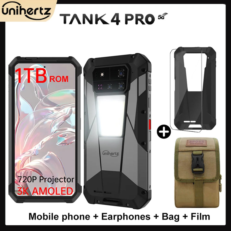 【Ships from US】Unihertz Tank 4 pro 8849 Smartphone Android 16 with 720P Projector 5G AI Dimensity 8300 3K AMOLED 11600mAh 120W