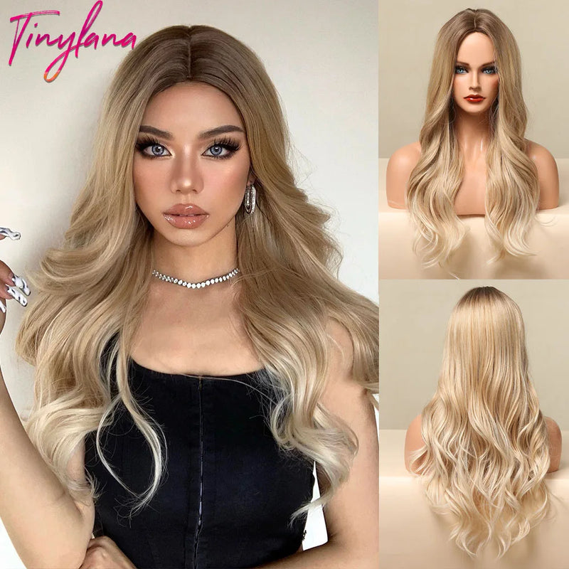 Red Brown Copper Ginger Long Wavy Synthetic Hair Wigs for Black Women Body Wave Ombre Wig Cosplay Natural Heat Resistant Wig