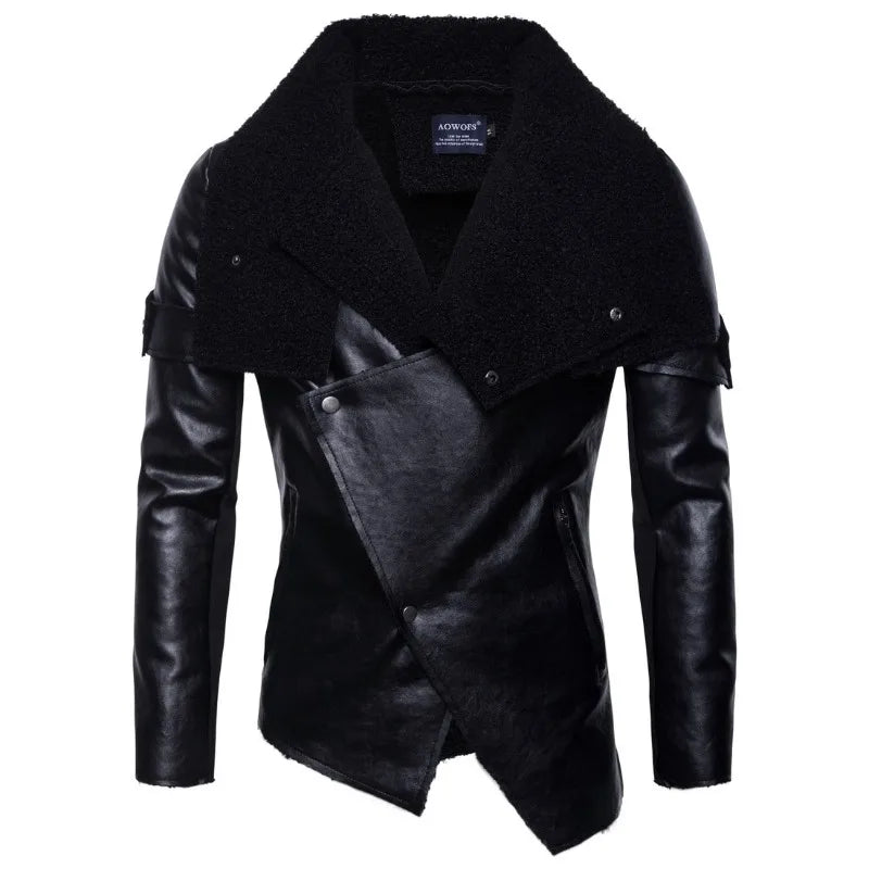 Autumn new men's locomotive leather jacket personality irregular punk leather jacket