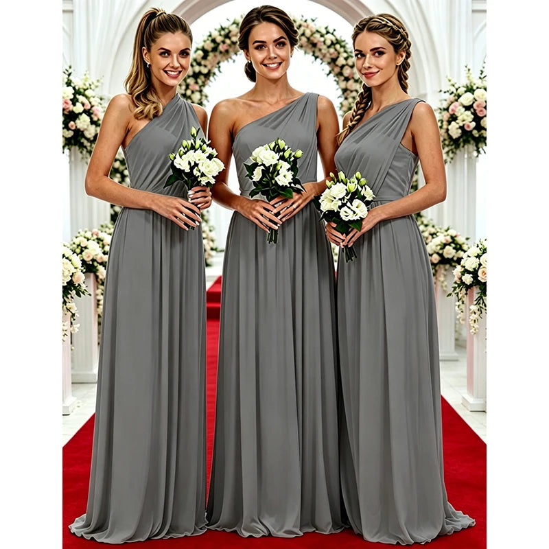 One Shoulder Lemon Yellow Bridesmaid Dresses Chiffon | SAMAG