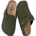 Comwarm Arch Support Unisex Clogs Slippers With Adjustable Metal Buckle Vegan Suede Mules Anti-slip Cork Footbed Potato Shoes