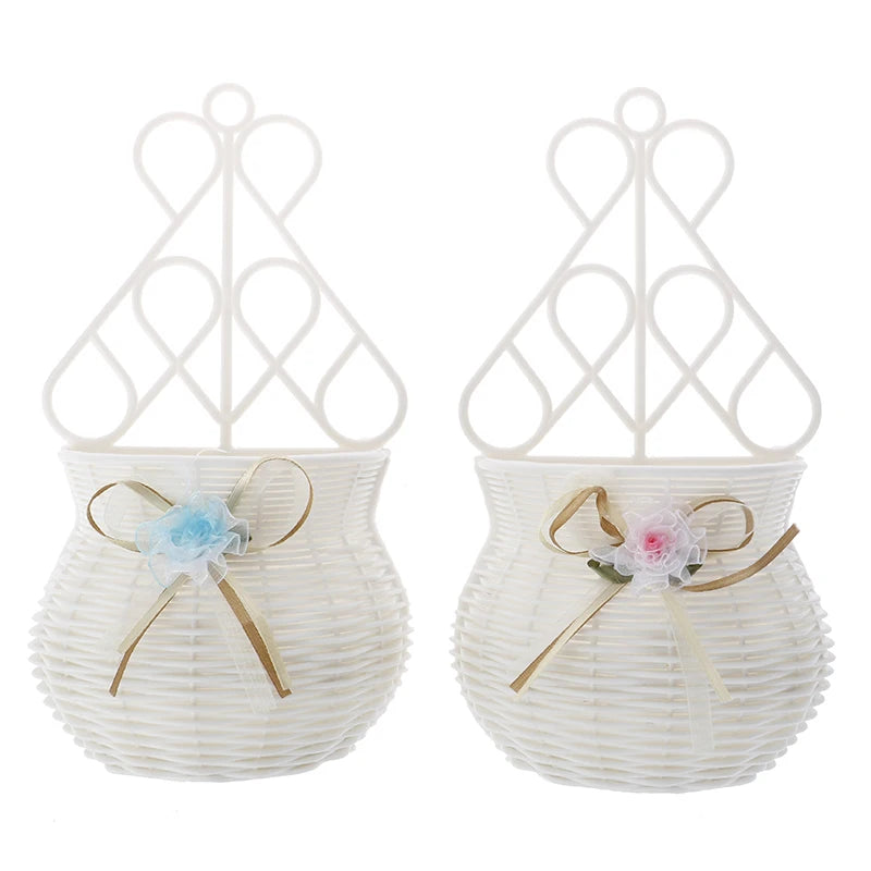 Garden DIY Vase Flower Basket Sundries Organizer Wall Hanging Artificial Rattan