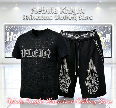 Men's Rhinestone Tracksuit Set European Luxury Streetwear Casual Daily Outfit T - Shirt And Pants | SAMAG