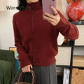 WinvyNee Women Solid Pure Wool Thin Knitted Cardigan - View 2 | SAMAG