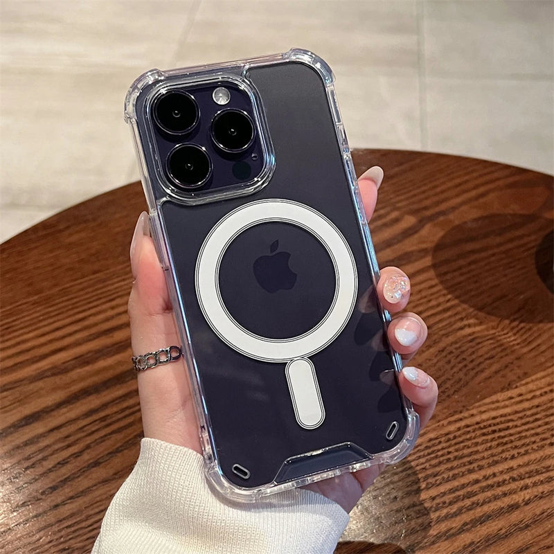 Luxury Wireless Charging For Magsafe Magnetic Phone Case For iPhone 17 16 15 14 11 12 13 Pro Max Shockproof Transparent Cover