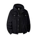 Autumn Men's Green Hooded Denim Jacket, Detachable Hood, Available in Gray, Black, and Blue.