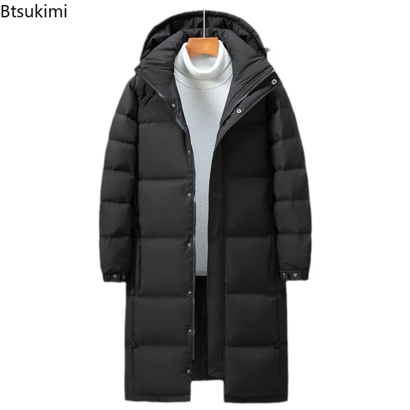 2026 New Men's Down Jackets Fashion Slim Warm Long Cotton-padded Jackets Korean Style Hooded Couple Coats Winter Leisure Parkas