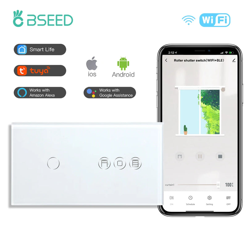 BSEED Wifi Light Switch 1/2/3Gang 1/2/3Way With Smart Roller Shutter Switch Touch Blind Switch Tuya Smart Life Wireless Control