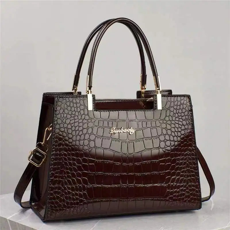 Luxury Bright Leather Ladies HandBags High-end Crocodile  Messenger Bags Boston Ladies Shopping Shoulder Tote Bags Crossbody Bag