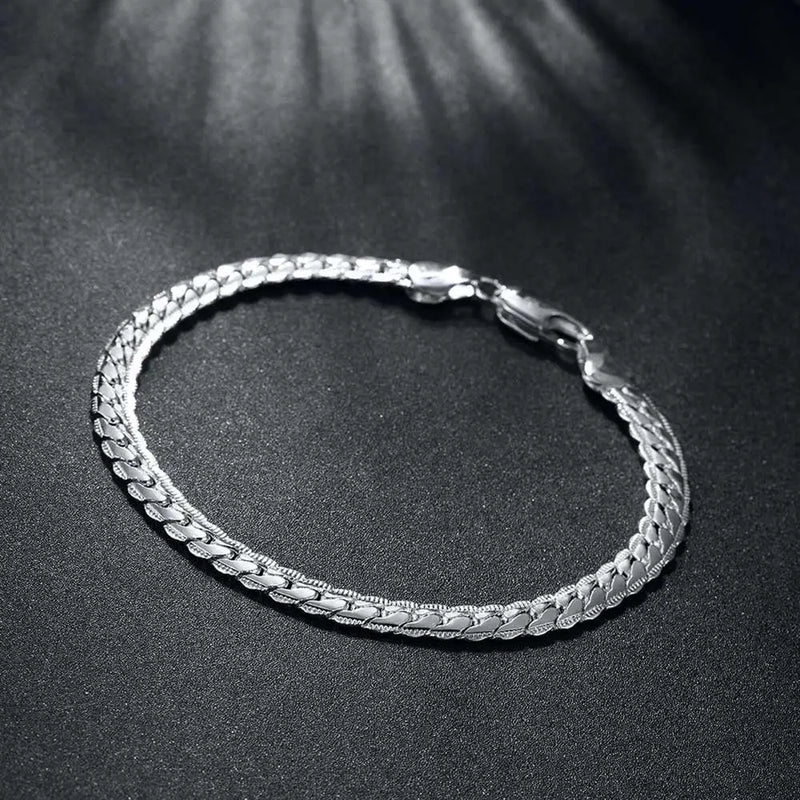 20cm 8inches 18K gold 925 Sterling Silver Bracelets for Women men classic 5MM Chain Wedding Party Christmas Gifts fine Jewelry