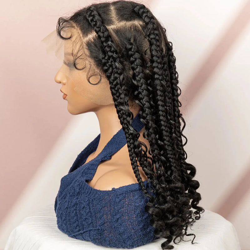 Full Lace Braided Wigs 16 In Synethetic Crochet Hair Wig Box Braids Boho Hairstyles Wigs for Women Short Bob Wig Knotless