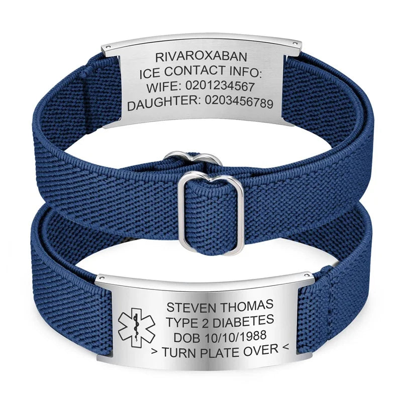 Personalized Medical Alert Bracelet for Men Customized Elastic Strap Stainless Steel ID Engraved Medic - Visuel 14 | SAMAG