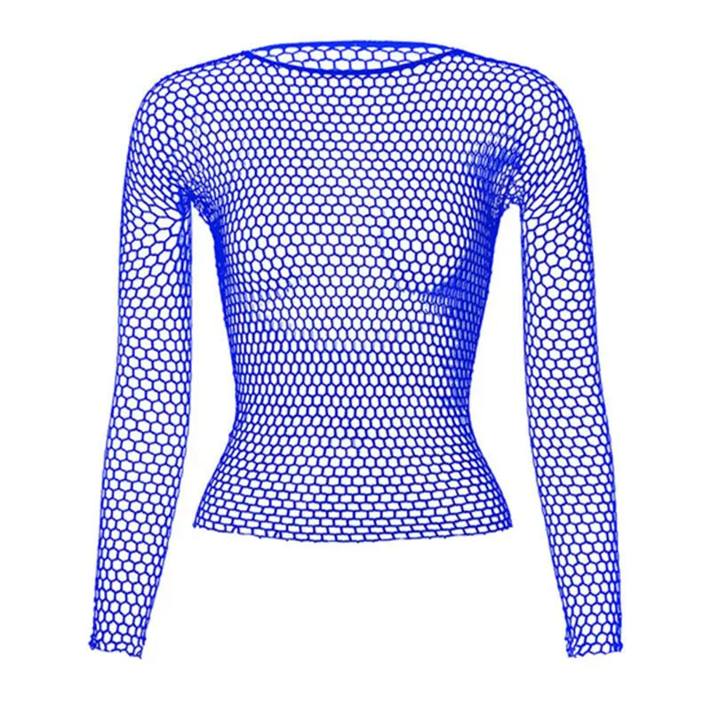 Sexy Hollow Out Mesh T-Shirt Female Skinny Crop Top Fashion Summer Basic Tops for Women Fishnet Shirt
