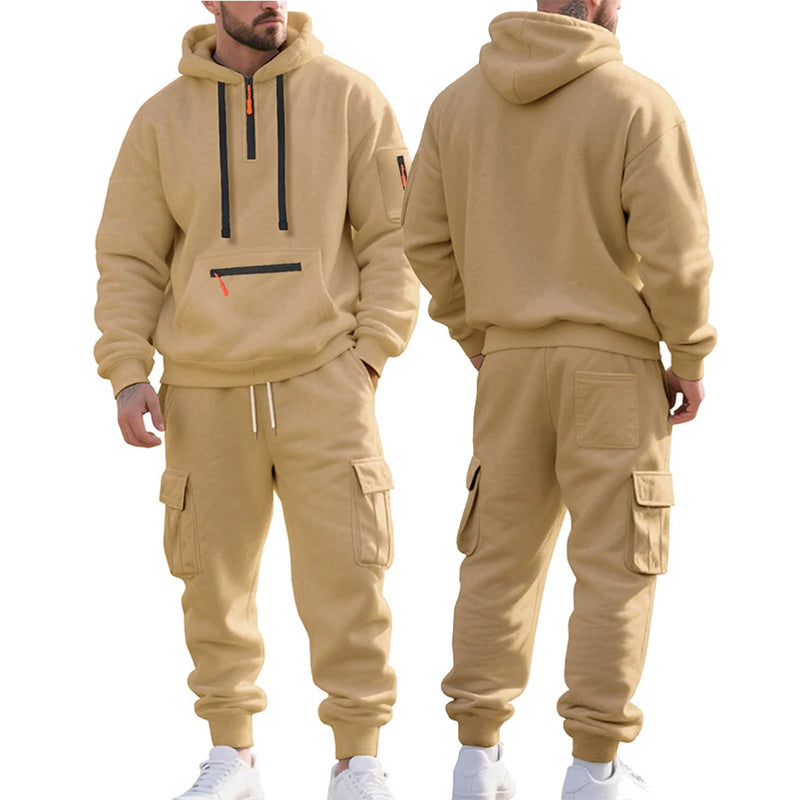 Men's Heavyweight Fleece - Lined Casual Tracksuit Set for Winter - Loose - Fit, Half - Zip, 2 - Piece - View 5 | SAMAG