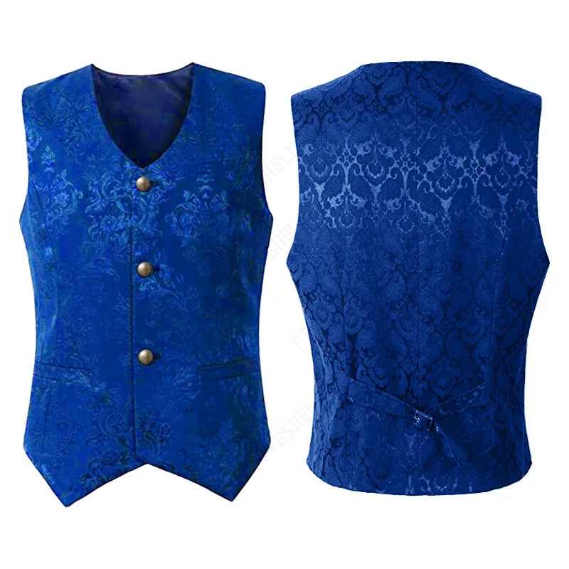 Men Steampunk Renaissance Cosplay Medieval Gothic Waistcoat Vest Vintage Vicotiran Jacquard Swallow Top Noble Fiveshell Costume
