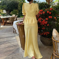 Summer Women's V-Neck Lace-Up Bubble Puff Sleeve Shirt  Long Skirt Set Loose Casual 2 Two-Piece Suit Sets
