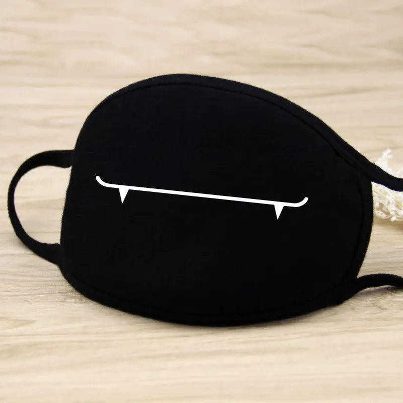 Black Cotton Mask Unisex Winter Warm Thickening Half Face Mouth Mask Cotton Cartoon Pattern Anti-Dust Anti-Respirator Mask