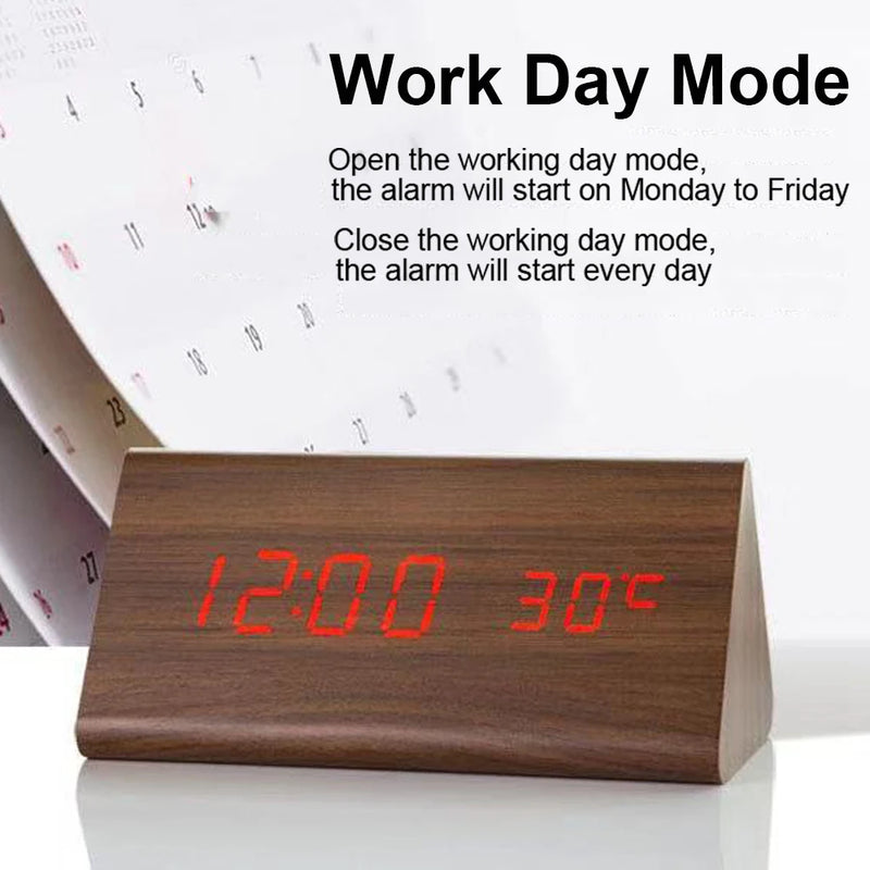 Digital Alarm Clock Desktop Wood LED Clocks Sound Control Electronic Display Thermometer Home Decor Gift Wood Clocks