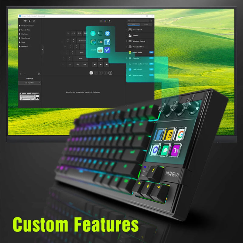 MRSVI K1 PRO Visual LCD AI Keyboard 80% Gaming Mechanical Keyboard Macro Red Axis Wired Detachable Cable RGB Backlight Hot Swap