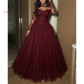 EDECPBM Satin Off The Shoulder Burgundy Ball Gown Evening | SAMAG