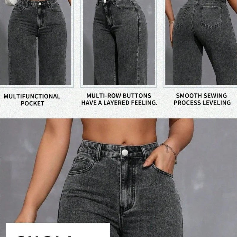 Jeans for Woman Y2k Jeans Loose Wide Leg Drag Ash Gray High Waist Vintage Streetwear Fashion Casual Trend 2025 Comfort Fit