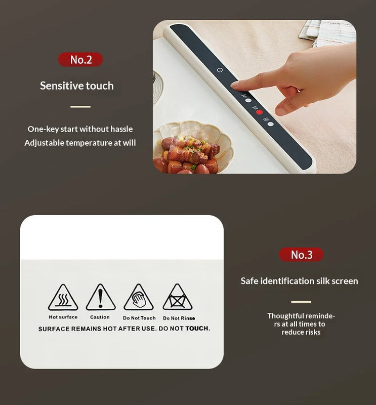 Foldable Electric Food Warming Tray, Portable Smart Heating Mat with 3 Temperature Modes, Fast Constant Temperature Food Warmer