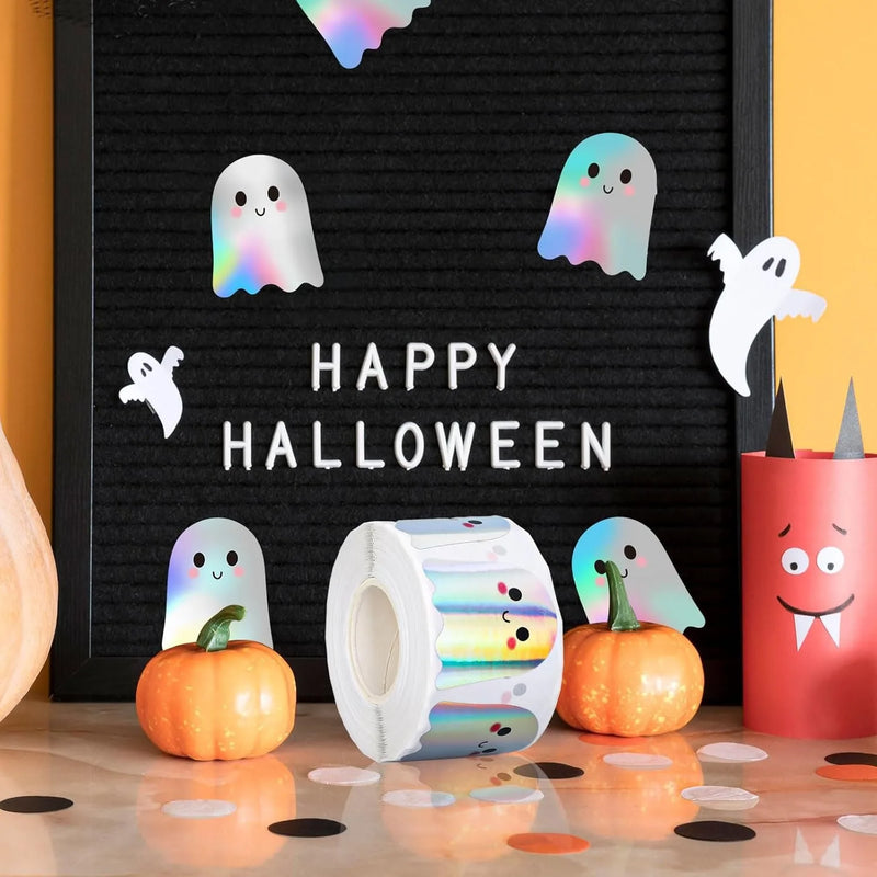 100-500pcs Silver Cute Halloween Stickers Party Halloween Gift Wrapping Label Scrapbook Cartoon Rewards Stationery Stickers