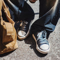 Maden Men's American Retro Running Street Sneakers Washed Denim Canvas Low-Tops with Thick Cushion Sole for Summer Street Style