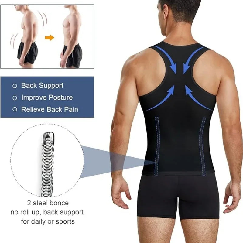 Men's Body Shaper Compression Vest Abdomen Shapewear Tummy Slimming Sheath Gynecomastia Shapers Corset Waist Trainer Fajas Tops