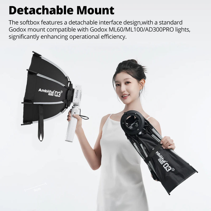 AMBITFUL Q3 40cm 60cm GODOX Mount Softbox SA-GD Speed Ring Matt Box Light Box For GODOX ML100 BI ML60 AD300Pro LED Flashlight