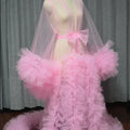 Women Dressing Gown Perspective Sheer Long Tulle Robe Puffy Pregnancy Maternity Dress for Baby Shower Nightgown Sleepwear Custom