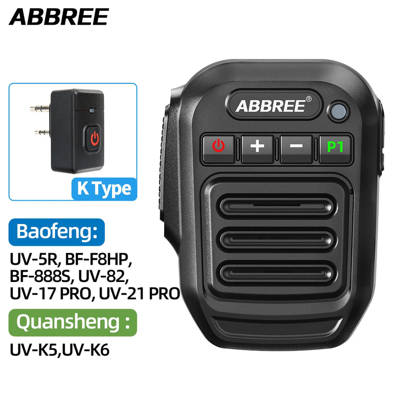 ABBREE Wireless Bluetooth Speaker Microphone Handheld Mic K Type/8 Pin For Quansheng UV-K5(8) K6 Baofeng UV-5R 21 QYT KT-8900D