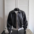 KIDWHXR Autumn Man Leather Jacket Streetwear Turn Down Collar Zipper Male Windproof Long Sleeve Loose Casual Men Outerwear