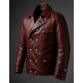 Mens English Gothic Black Leather Trench Coat Military Officer Classic