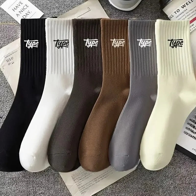1/6/12 Pairs Men's Anti Odor Sweat Absorbing Crew Socks male Printing Letter Soft Comfortable and Breathable man Casual Socks﻿