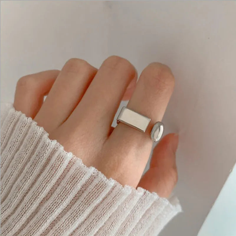 VENTFILLE 925 Sterling Silver Ring for Women Girl Gift Retro Open Trend Unique Design Geometric Asymmetric Jewelry Dropship