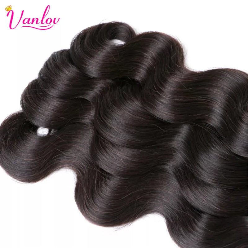 Vanlov Brazilian Body Wave Hair Bundles Human Hair Weave Bundles Natural Black/Jet Black 1/3/4 Piece 8-30” Remy Hair Extensions