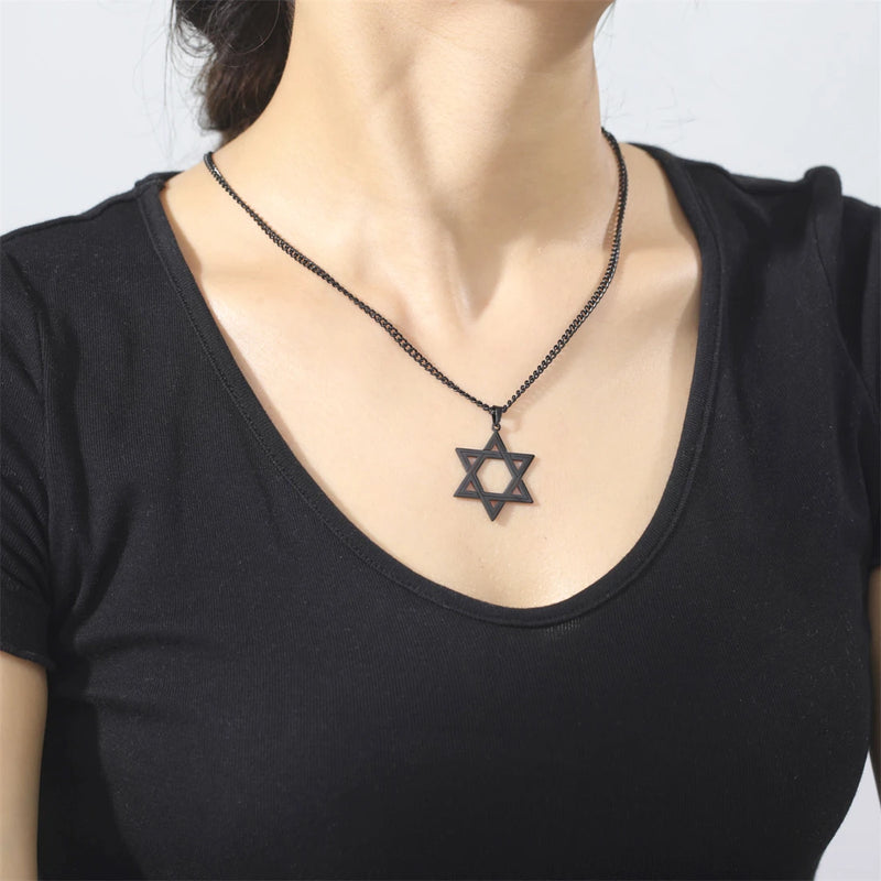 EUEAVAN Star of David Pendant Necklace Women Men Stainless Steel Gold Silver Black Color Classic Six-pointed Star Jewish Jewelry