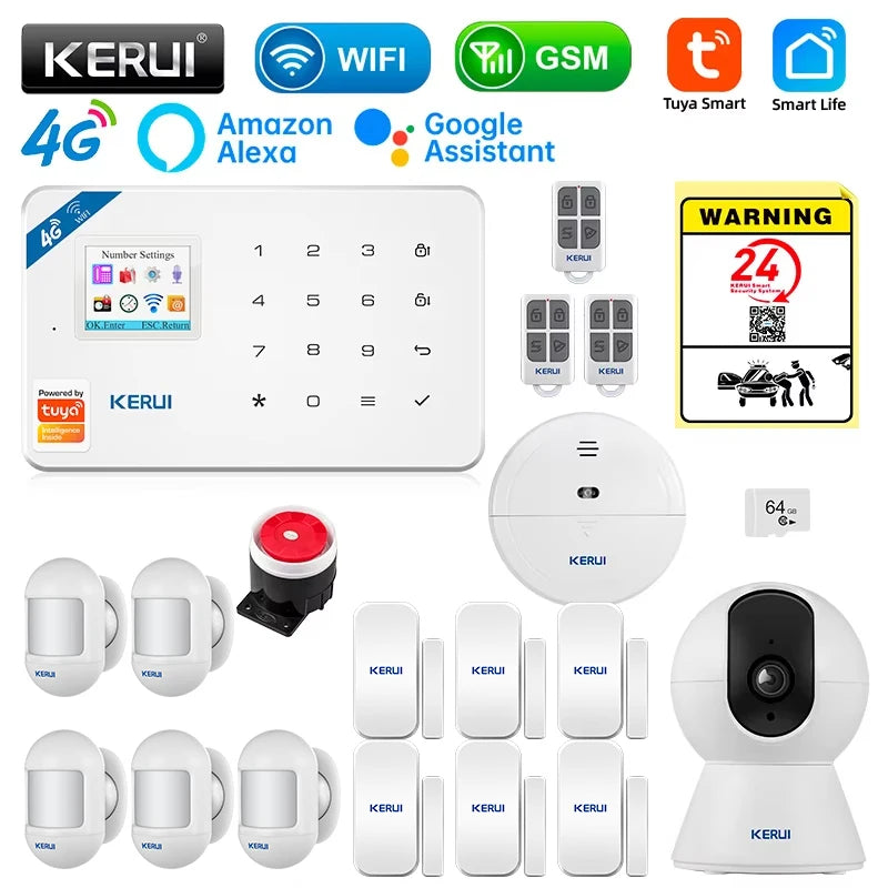 KERUI W184 4G WIFI GSM Alarm Security Alarm System Kit Wireless Home Tuya Smart APP Control Motion Sensor Burglar Support Alexa