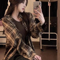 Harajuku Oversize Loose Plaid Shirts Female Lazy Style Long Sleeve Out Wear Casual Blouses Vintage All-match Students Shirt