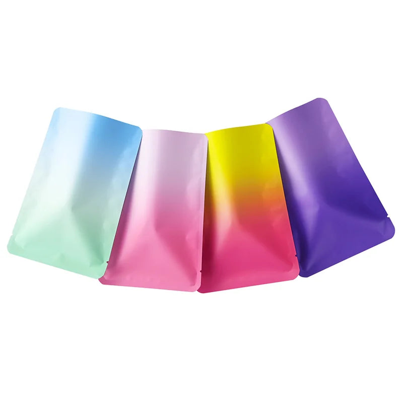 100PCS Aluminum Foil Open Top Heat Sealed Bag, Food Grade Gradient Color Storage Bag, Batch Small Packaging Bag, Customizable Lo