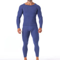 Winter Long Johns Men's Thermal Underwear Thickened Cashmere Silk Base Layer Set  Fleece Warm Pajamas Set Round Neck