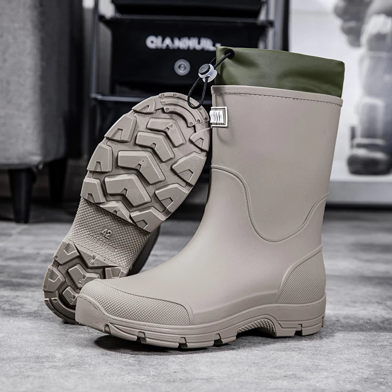 Thick-soled wear-resistant rubber shoes for men and women, mid-calf waterproof anti-slip fishing construction site rain boots