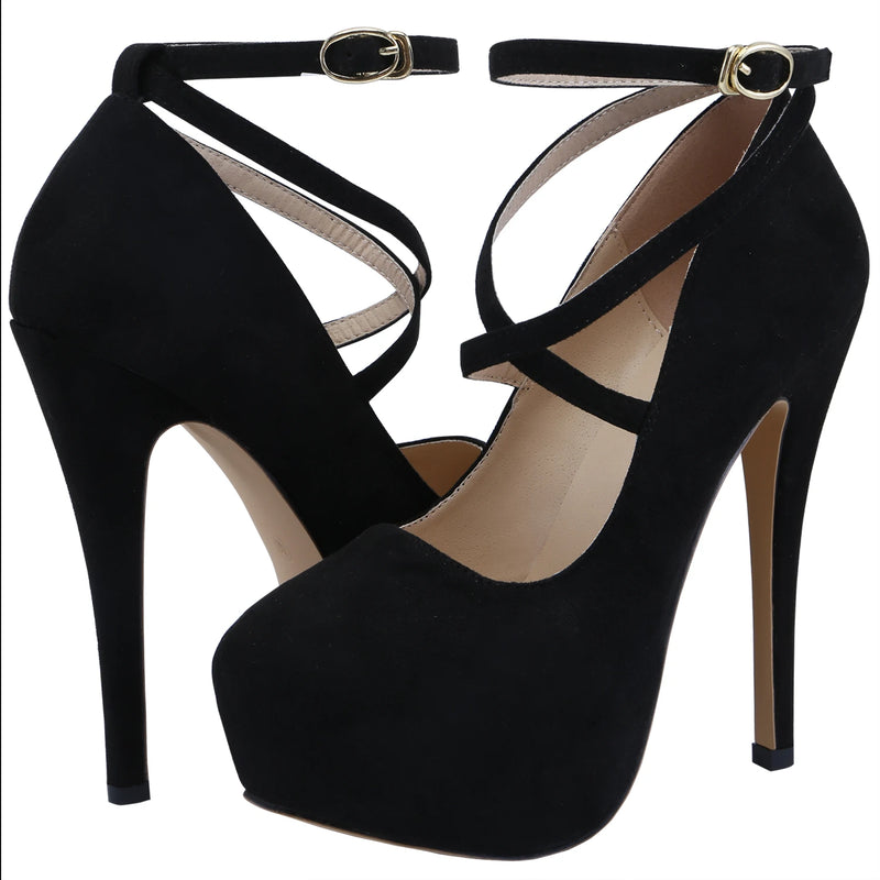 Women Pumps Sexy Cross Strap Stripper Pole Dance High Heels 14cm Shallow Round Toe Platform Stiletto Elegant Party Wedding Shoes