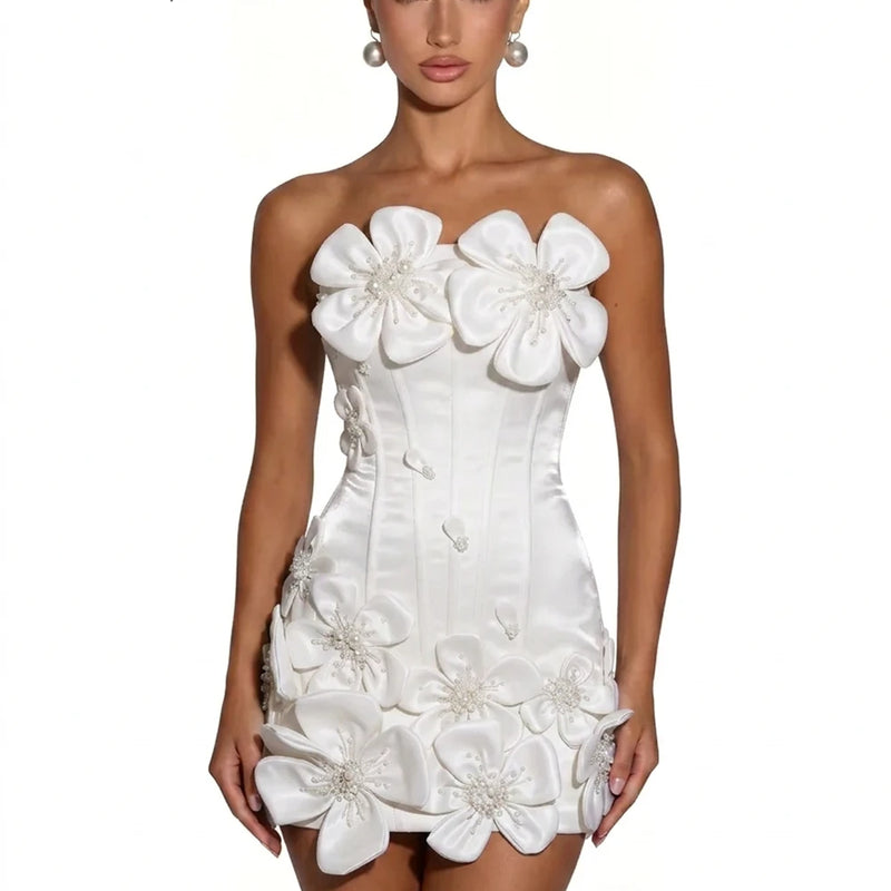 FATAPAESE 3D Flowers Corset Short Evening Dresses Luxury | SAMAG
