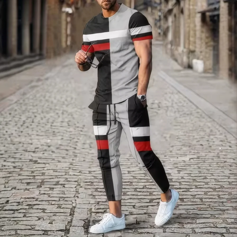Summer fashion men's T - shirt suit sportswear 3D printed short sleeved T - long pants street wear 2 - piece - View 5 | SAMAG