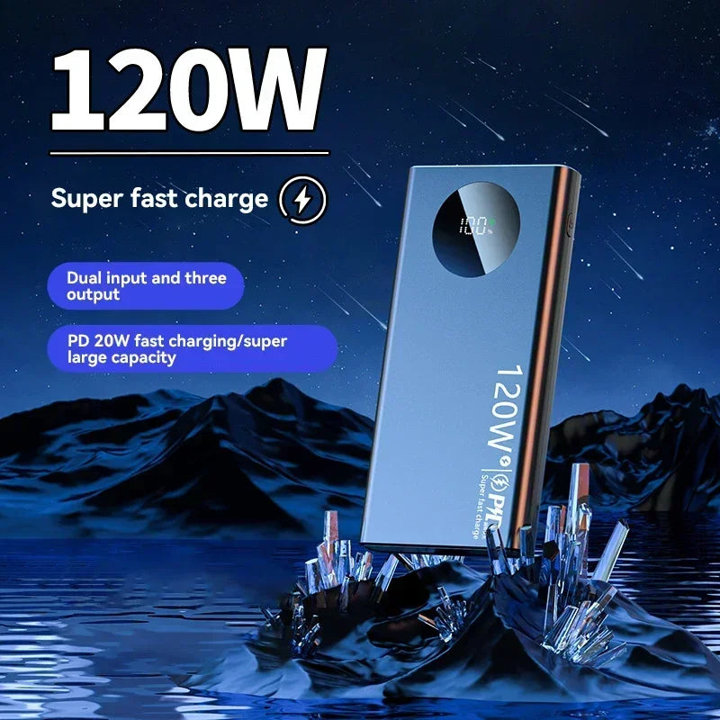 Lenovo 200000mAh Power Bank 120W PD Super Fast Charging Portable Power Bank Large Capacity External Battery With Digital Display