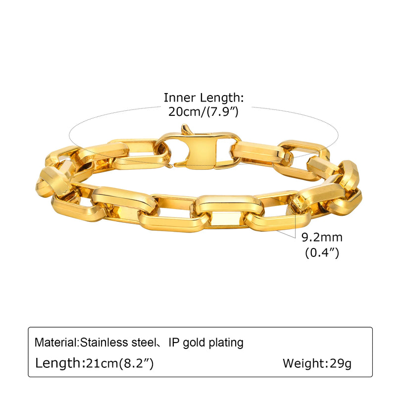 Gold Color Men's Chain Bracelet, Hip Hop Stainless Steel Chunky Wristband, Rock Punk Jewelry Gift for Dad - Visuel 10 | SAMAG