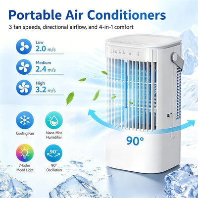 Portable cooling fan with seven-color night light, 900ml | SAMAG